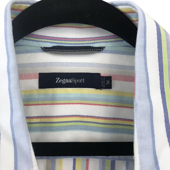ZegnaSport Mens Multicolor Striped Long Sleeve Cotton Button-Up Shirt M - Picture 2 of 11